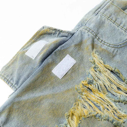 Distressed Frayed Hem Denim Shorts with Fake Two-Piece Design for Men | MuddyStock Originals