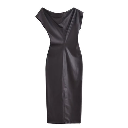 Asymmetric faux leather pleated dress | MuddyStock Originals
