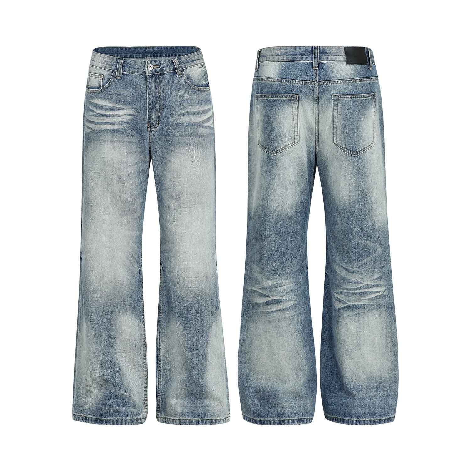Vintage Street Cat-Whisker Pattern Loose Fit Women's Washed Blue Flared Jeans | MuddyStock Originals