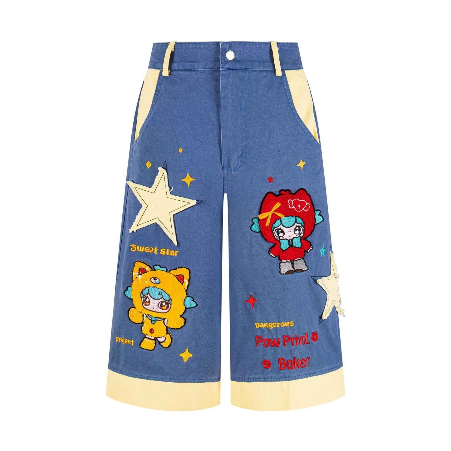 Cartoon patchwork cropped pants for women | MuddyStock Originals blue