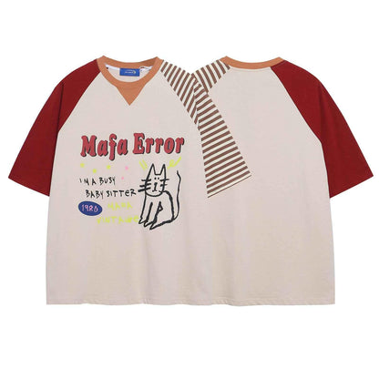 Cat Letter Print Raglan Short Sleeve T-Shirt For Men And Women | MuddyStock Originals MuddyStock