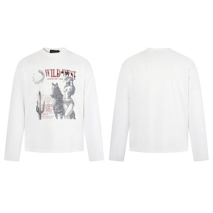 Western Cowboy Girl Printed Long Sleeve T-shirt For Men | MuddyStock Originals