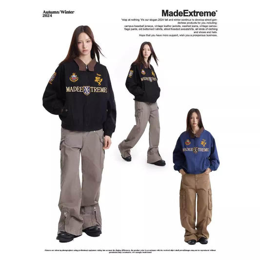 Vintage Street Style Detroit Embroidered Jacket for Women
