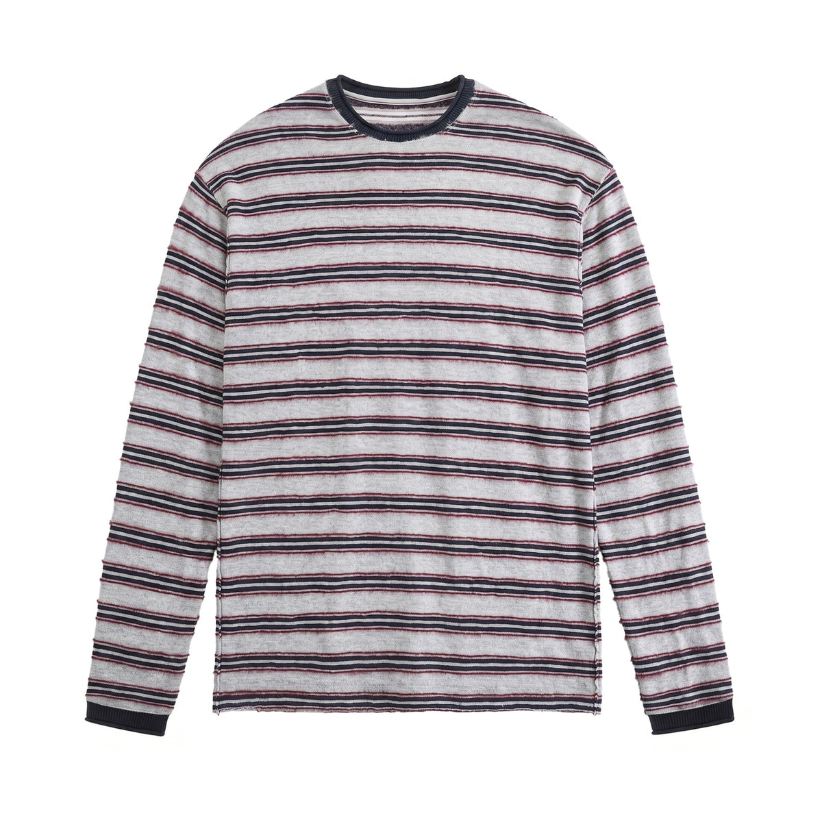 Casual Color-Blocked Stripe Loose Long Sleeve T-Shirt For Men | MuddyStock Originals Grey Navy Stripe