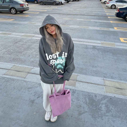 American high street graffiti letter print round neck hoodie for men and women | MuddyStpck Originals MuddyStock