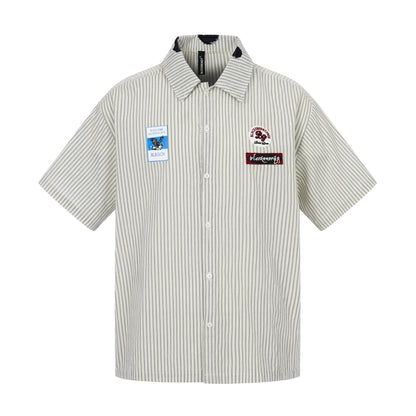 Letter printed loose short sleeved striped shirt for men | MuddyStock Originals
