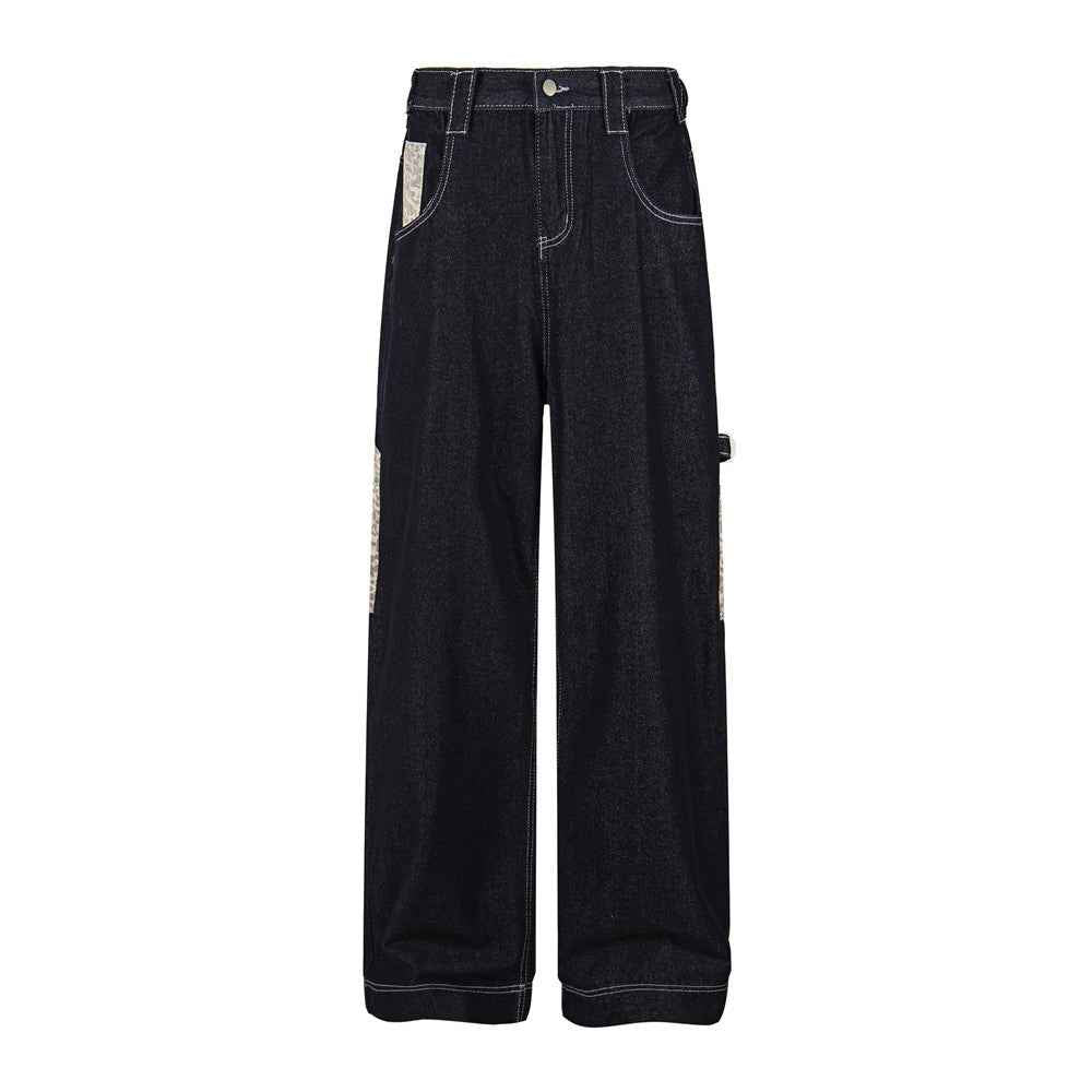 Leopard pocket contrasting denim workwear pants for women | MuddyStock Originals