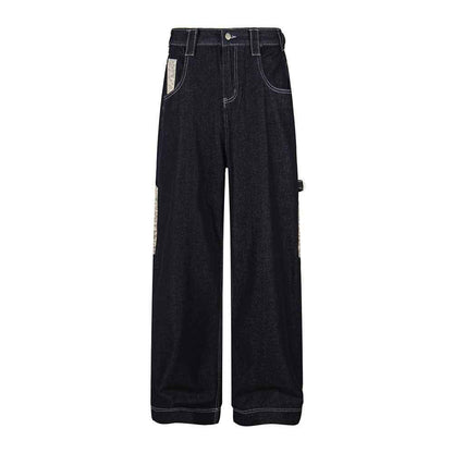 Leopard pocket contrasting denim workwear pants for women | MuddyStock Originals