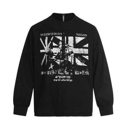 Abstract fuzzy printed fake two piece long sleeved T-shirt for men | MuddyStock Originals