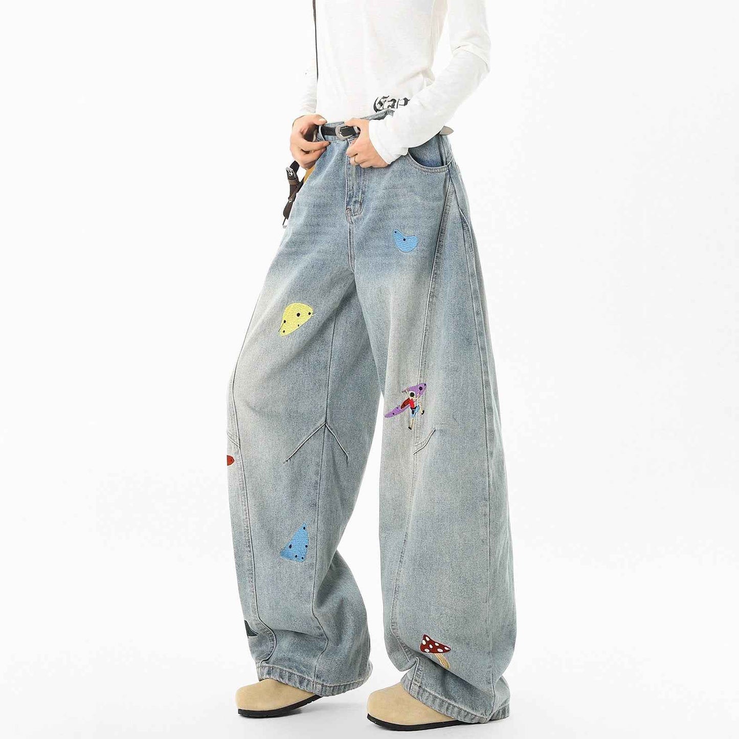 Streetwear Fun Patchwork Clean Fit Washed Straight Leg Jeans For Men | MuddyStock Originals MuddyStock