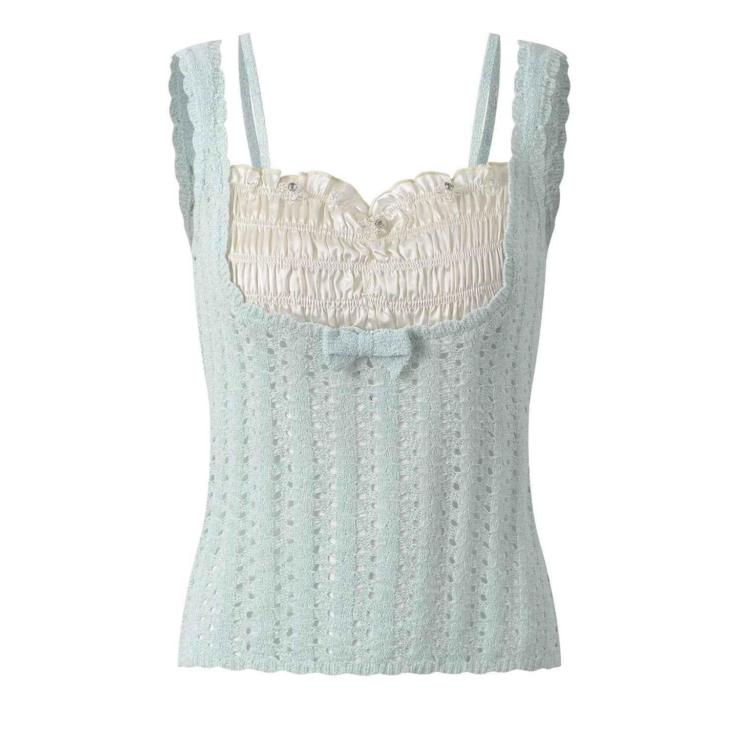 Lace patchwork slim fit camisole top for women | MuddyStock Originals Light Green