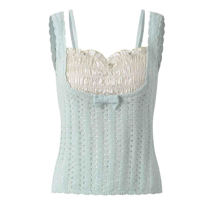 Lace patchwork slim fit camisole top for women | MuddyStock Originals Light Green