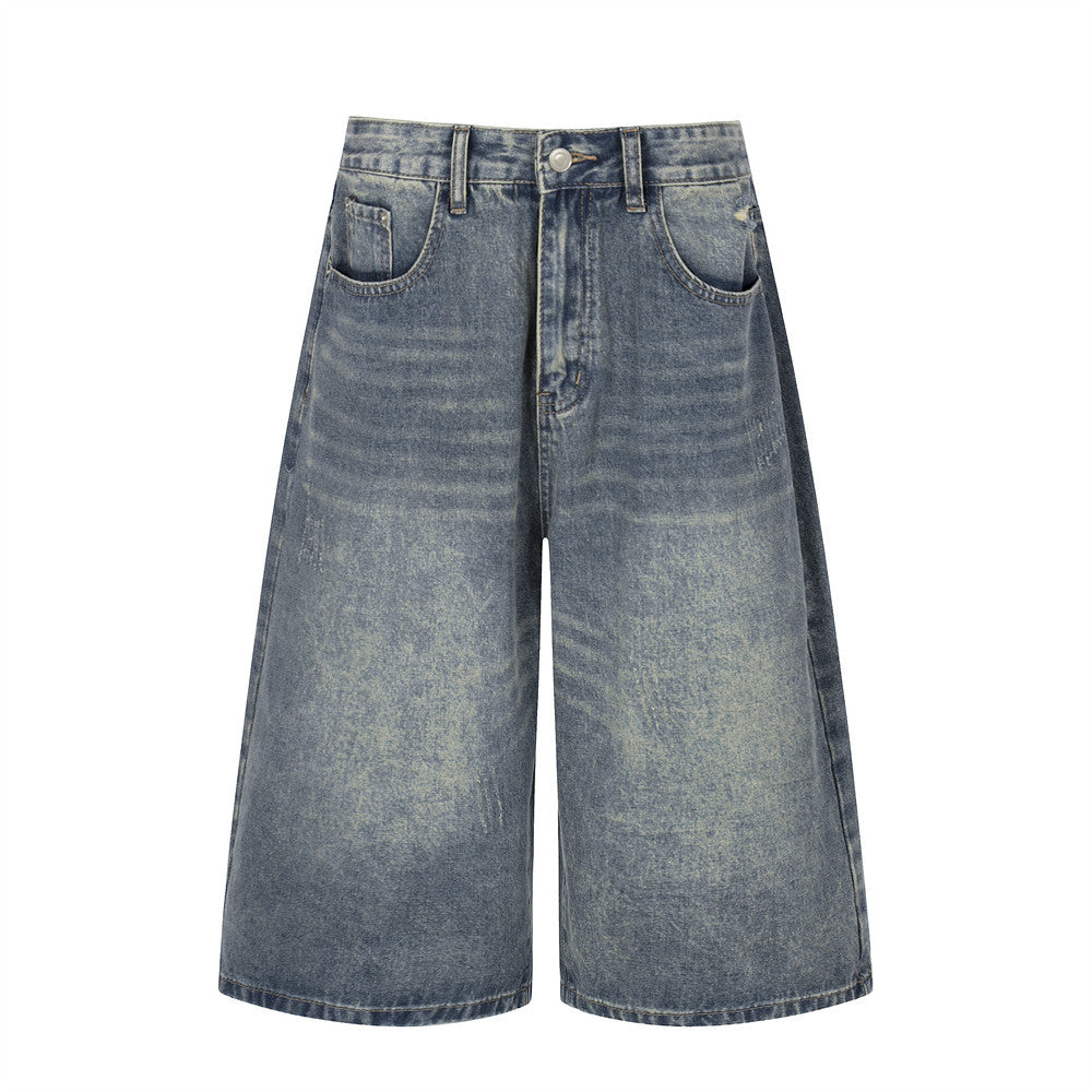 Washed denim cropped pants for men and women | MuddyStock Originals Blue