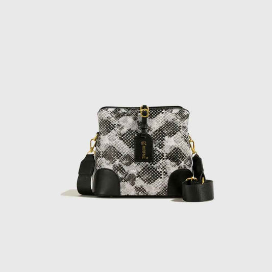 PU Leather Snakeskin Print Crossbody Bag For Women Black One Size