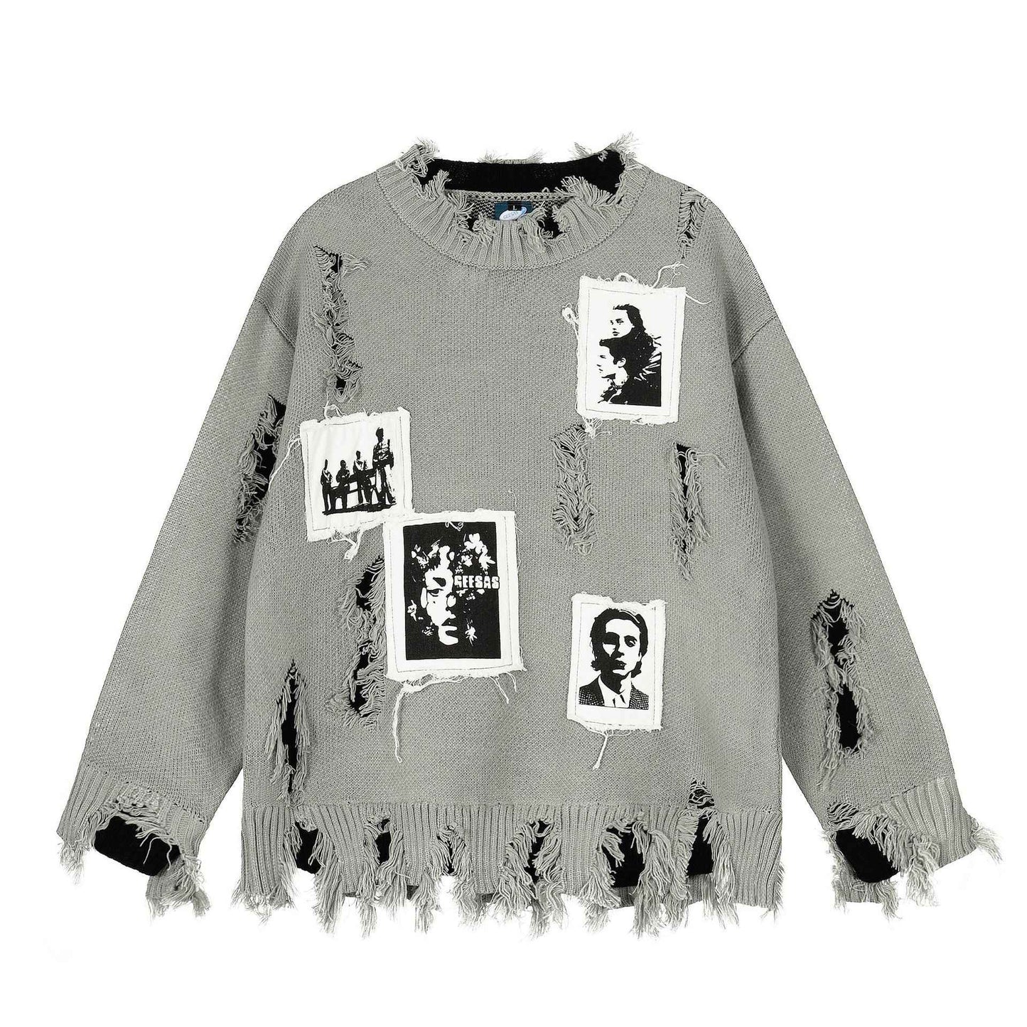 Knitted damaged tassel sweater for men and women | MuddyStock Originals Gray MuddyStock