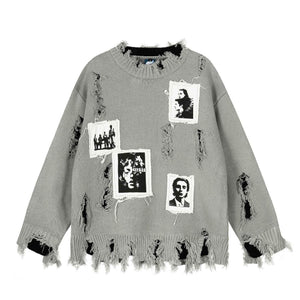 Knitted damaged tassel sweater for men and women | MuddyStock Originals Gray
