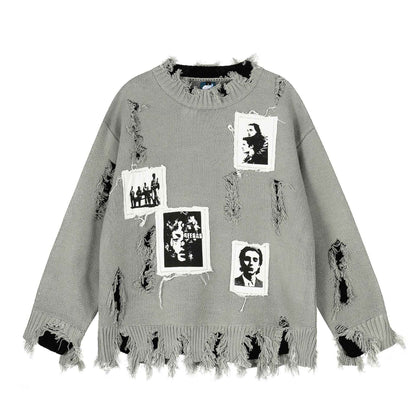 Knitted damaged tassel sweater for men and women | MuddyStock Originals Gray MuddyStock