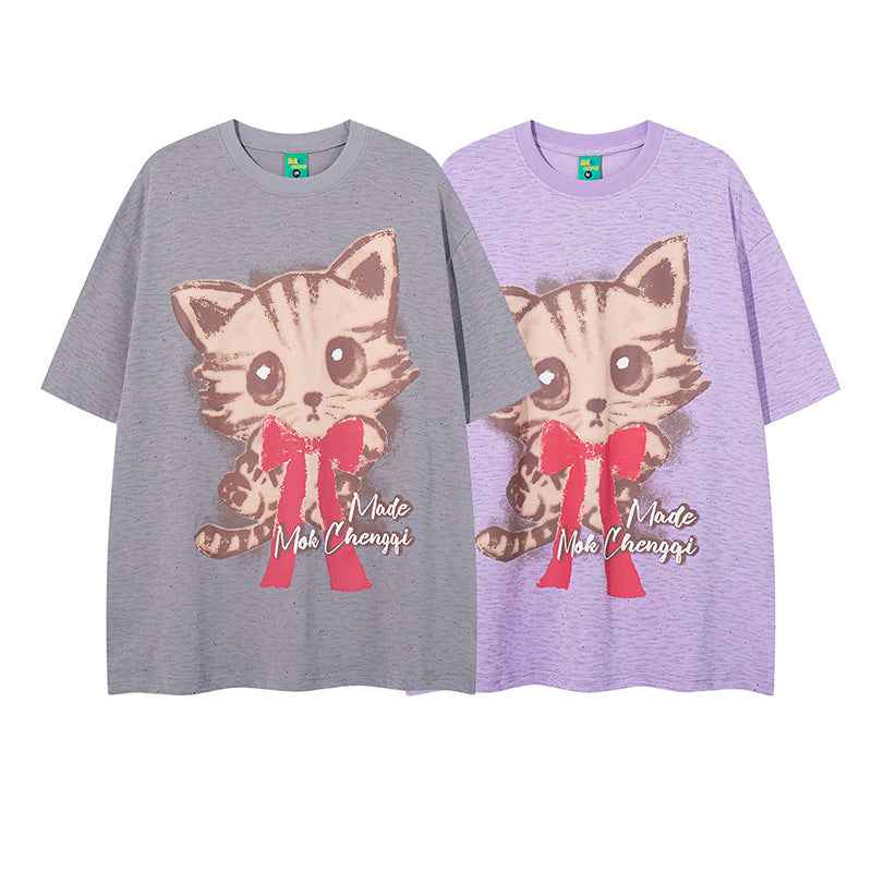 Retro Cute Cat Print Short Sleeve T-Shirt For Women | MuddyStock Originals MuddyStock