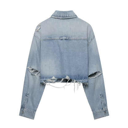 Collar denim long sleeved jacket for women | MuddyStock Originals
