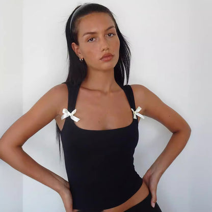 Simple Slim Tank Top with Bow Decoration For Women | MuddyStock Originals MuddyStock