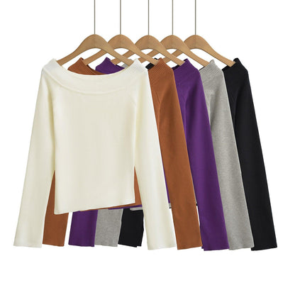 One line off shoulder slanted shoulder elastic slim fit top for women | MuddyStock Originals