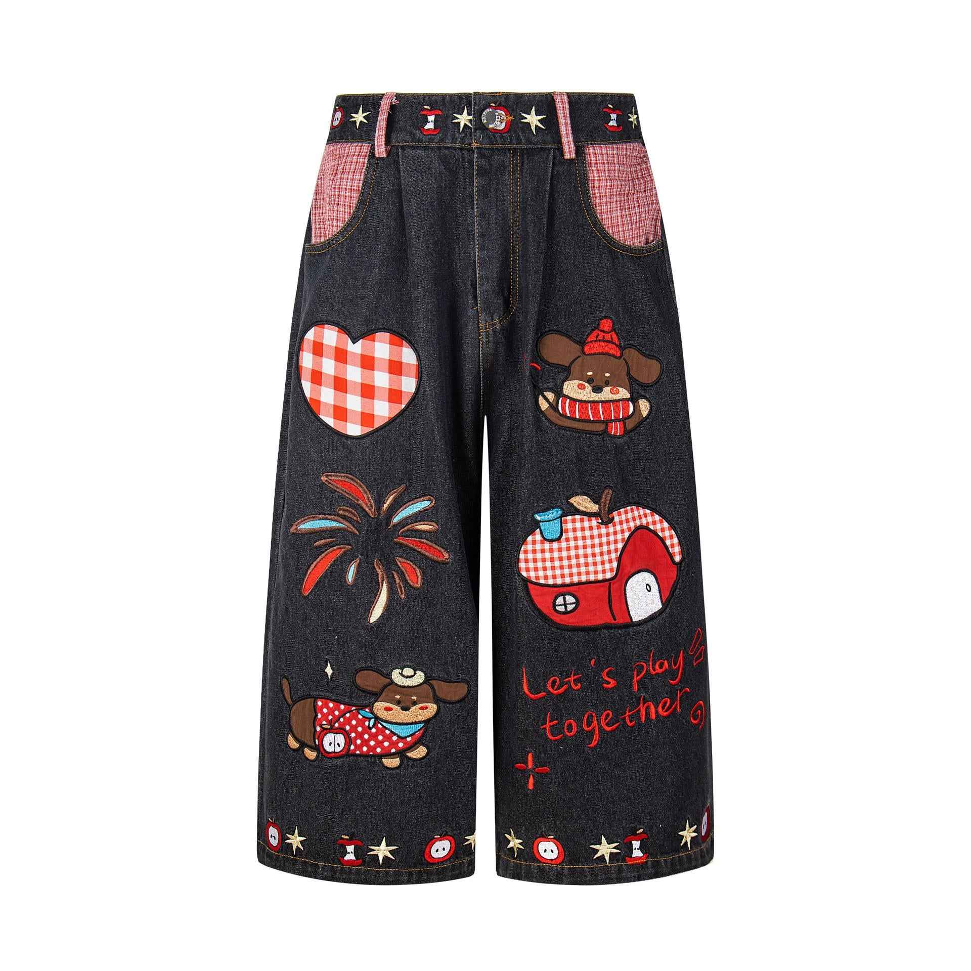 Sausage dog design denim shorts for women | MuddyStock Originals black