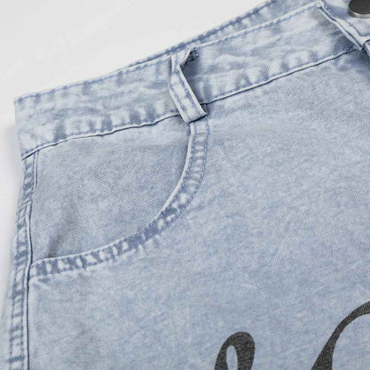Character printed denim cropped pants