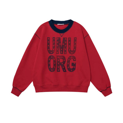 Loose Letter Print Crew Neck Sweatshirt for Women | MuddyStock Originals Red MuddyStock