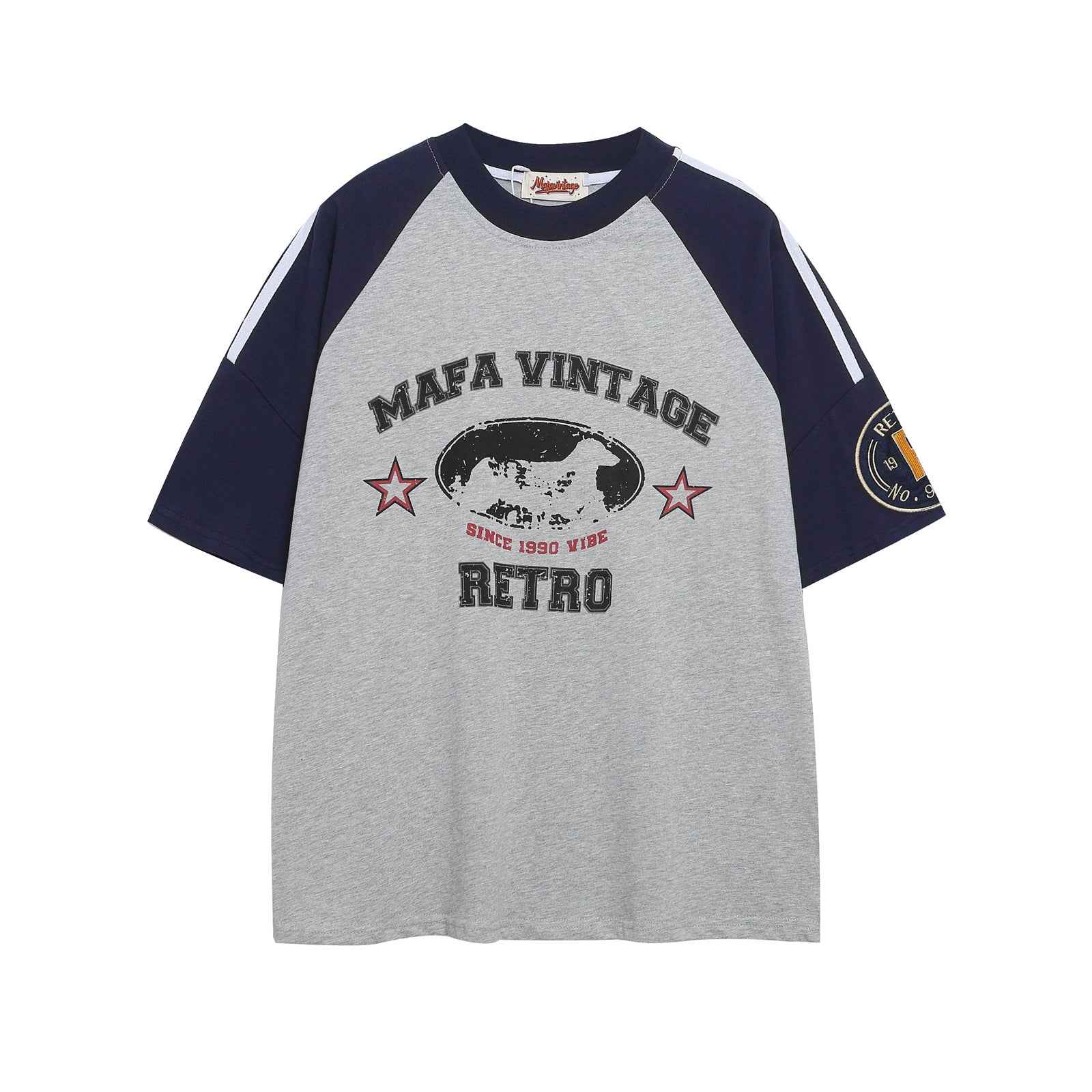 Color Block Letter Print Raglan Short Sleeve T-Shirt for Men and Women | MuddyStock Originals Gray MuddyStock