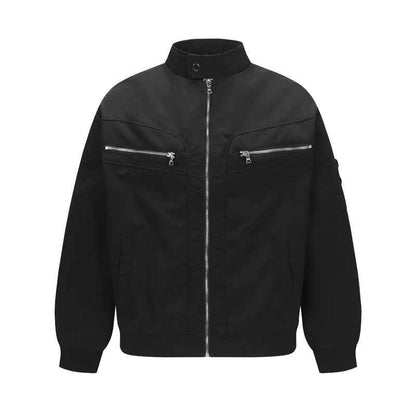 Street Vintage Multi-Pocket Zip-Up Stand Collar Jacket for Men And Women | MuddyStock Originals Black MuddyStock