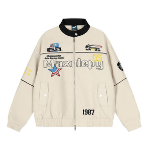 Embroidered racing jacket for men and women | MuddyStock Originals Apricot