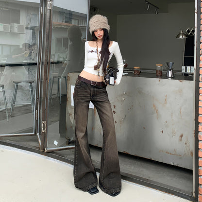 Black and gray spicy girl flared jeans for women