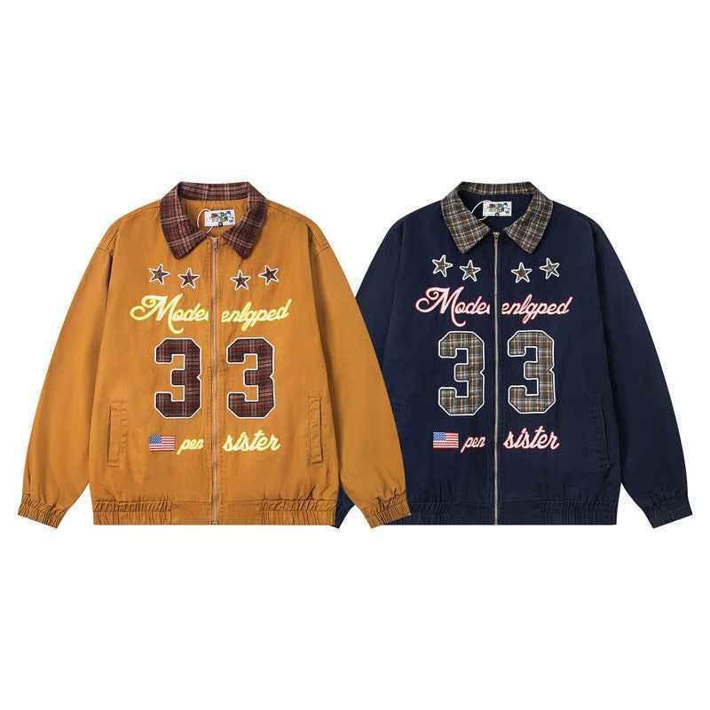 Vintage Star Letter Embroidery Patchwork Turn-down Collar Jacket for Women | MuddyStock Originals