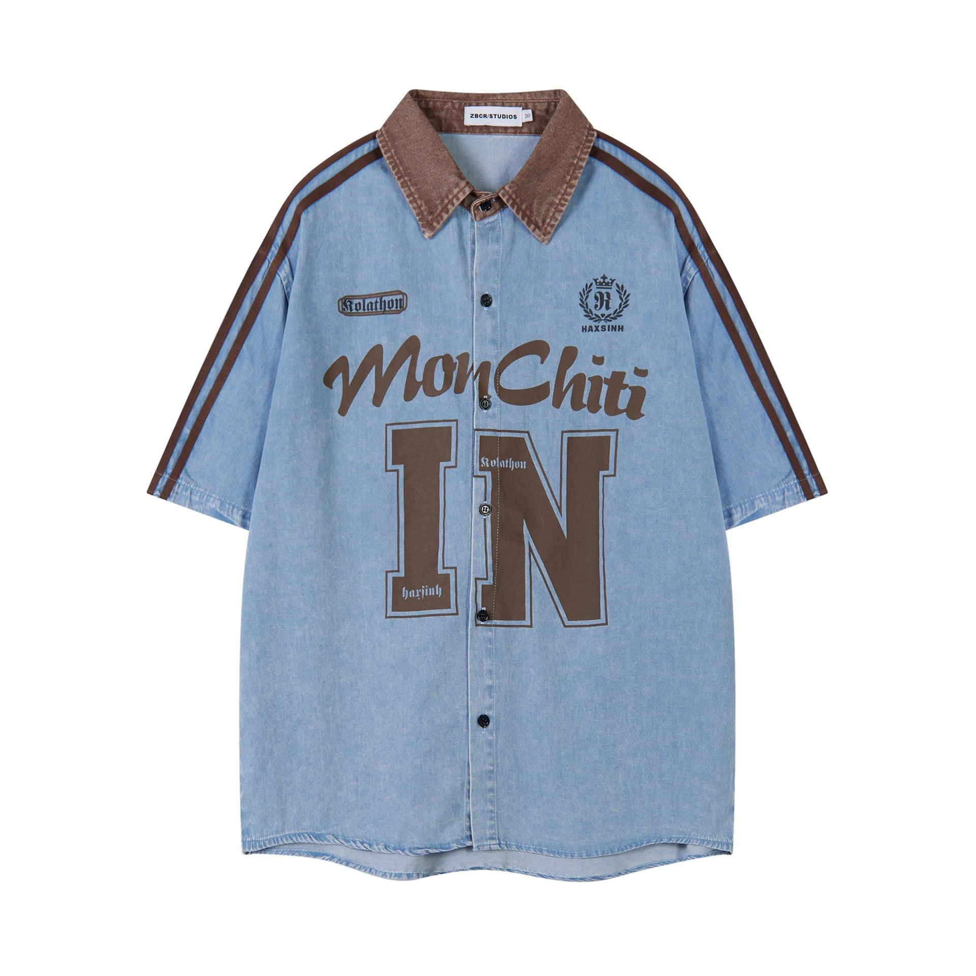 Splicing loose men's short sleeve shirt | MuddyStock Originals Blue