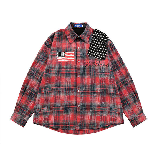 Vintage Washed Plaid Long Sleeve Lapel Casual Men's Shirt