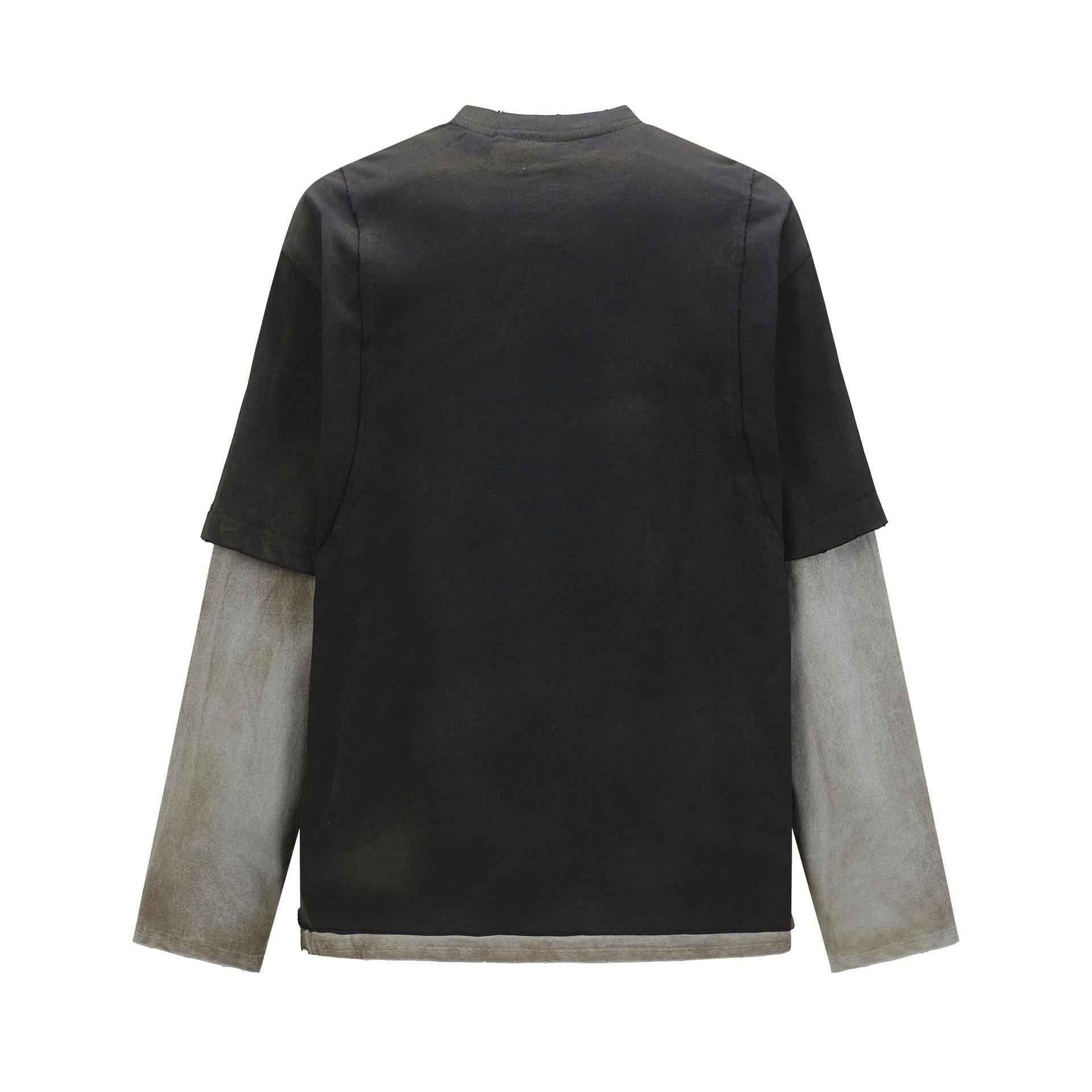 Alphabet color blocked fake two piece retro versatile base t-shirt | MuddyStock Originals MuddyStock