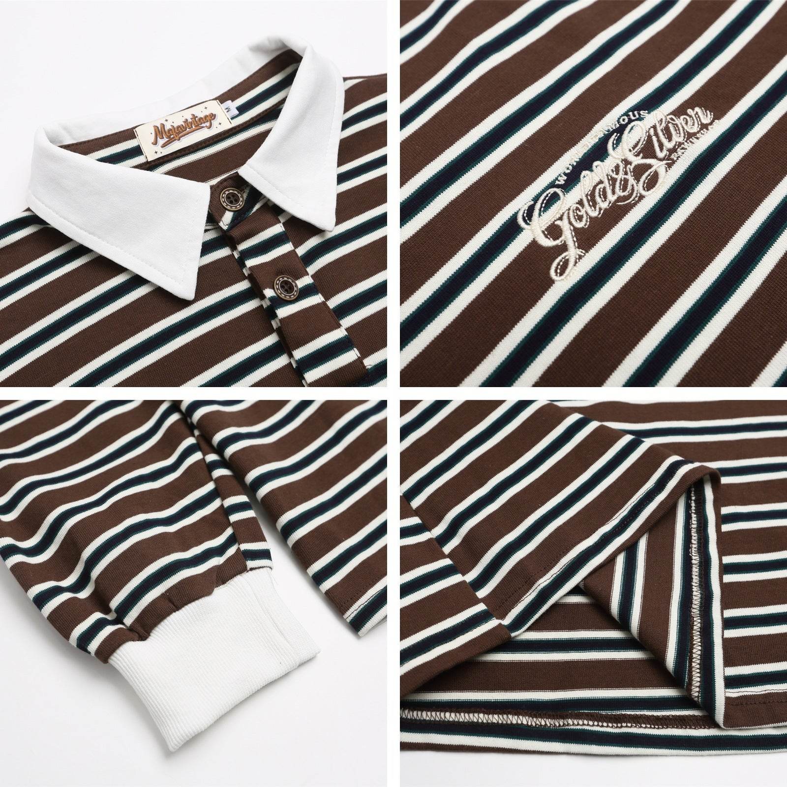 Retro Striped Letter Embroidered Polo Collar Long Sleeve T-Shirt For Men | MuddyStock Originals eprolo