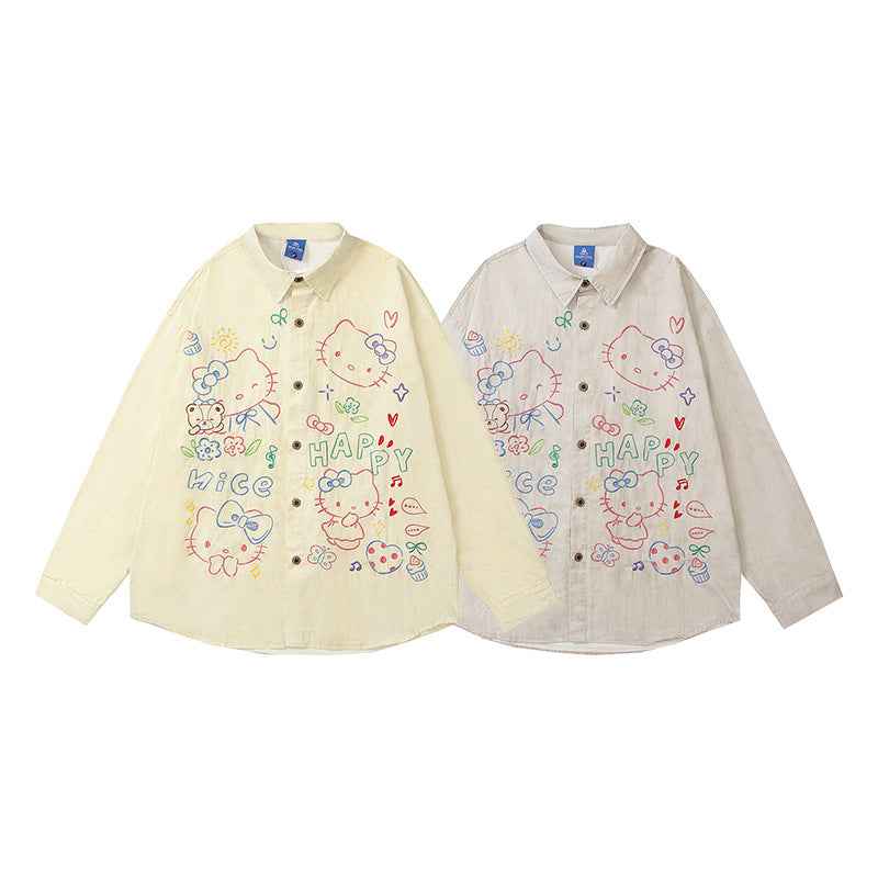 Cartoon Embroidery Long Sleeve Shirt for Women | MuddyStock Originals MuddyStock