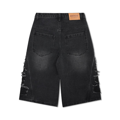 Vintage denim loose cut wide leg straight leg seven quarter shorts