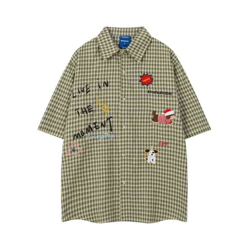 Childhood cartoon embroidered loose short sleeved shirt for men | MuddyStock Originals eprolo