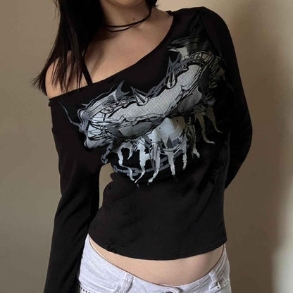 Pattern print off shoulder basic top for women MuddyStock