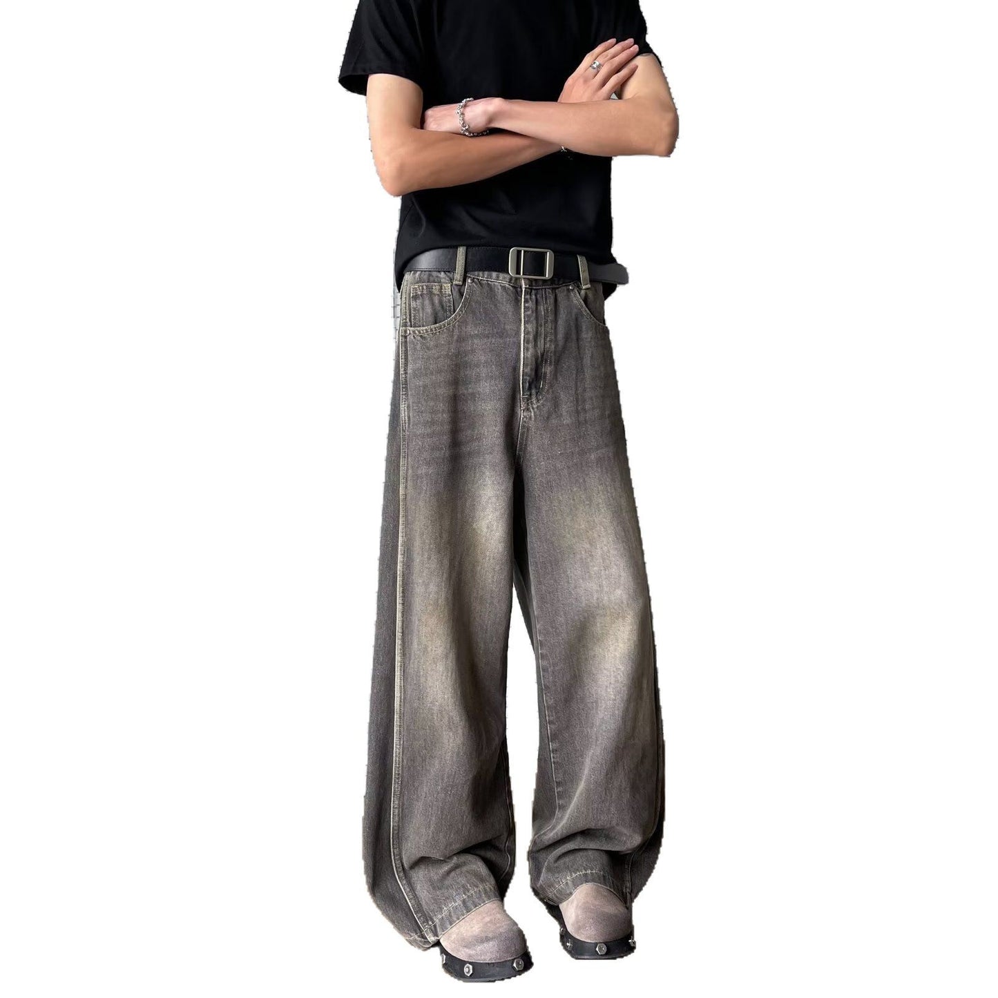 Deconstructed and spliced washed curved knife jeans for men | MuddyStock Originals MuddyStock