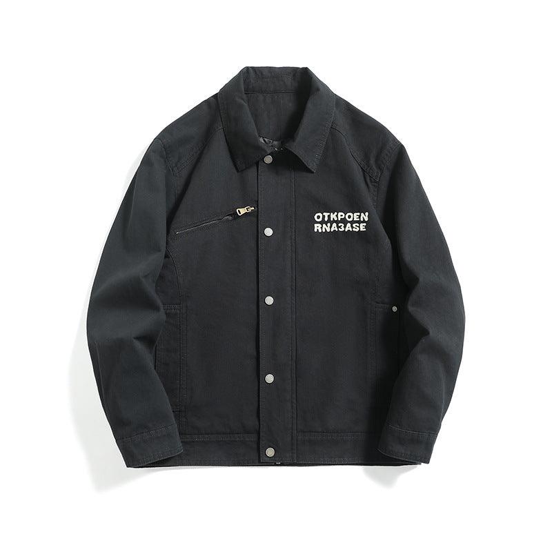 Washed Letter Print Patch Loose Streetwear Style Work Jacket For Men | MuddyStock Originals