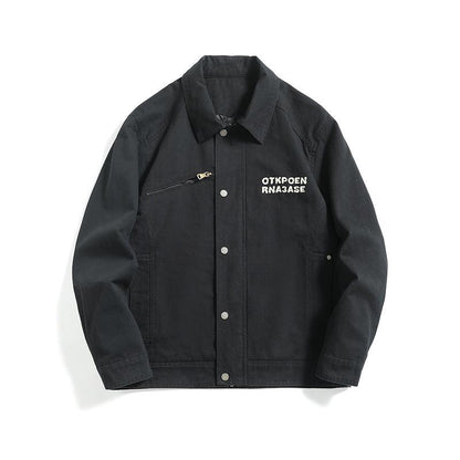 Washed Letter Print Patch Loose Streetwear Style Work Jacket For Men | MuddyStock Originals