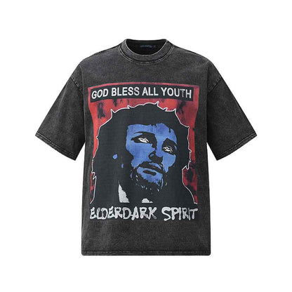 Character print distressed pure cotton short sleeved t-shirt for men | MuddyStock Originals