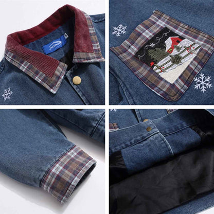 Style Vintage Washed Patchwork Cartoon Embroidery Denim Jacket for Men and Women | MuddyStock Originals MuddyStock