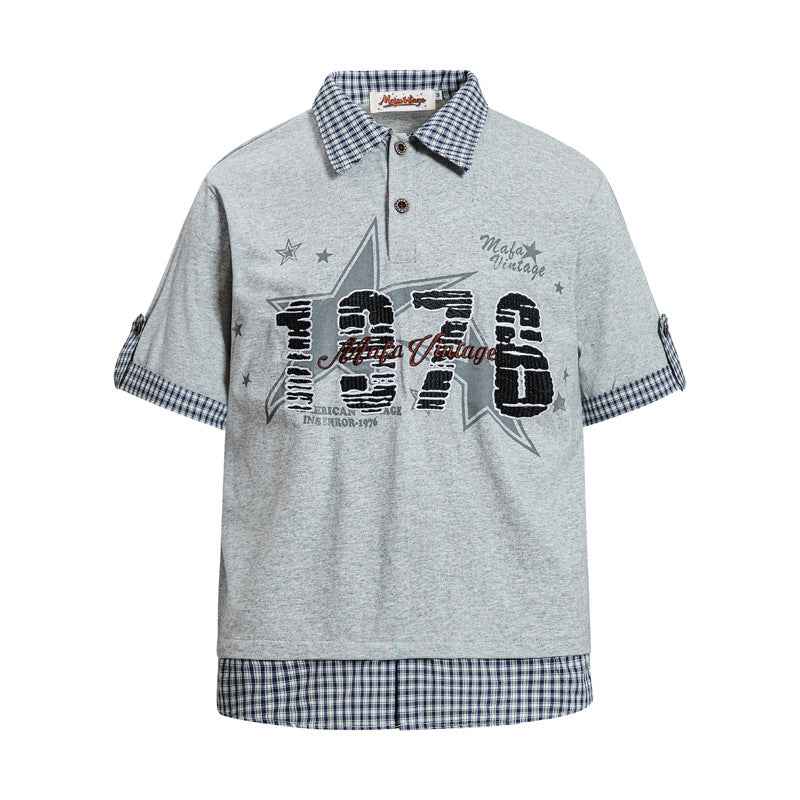 Star letter printed short sleeved polo t-shirt for men | MuddyStock Originals Gray