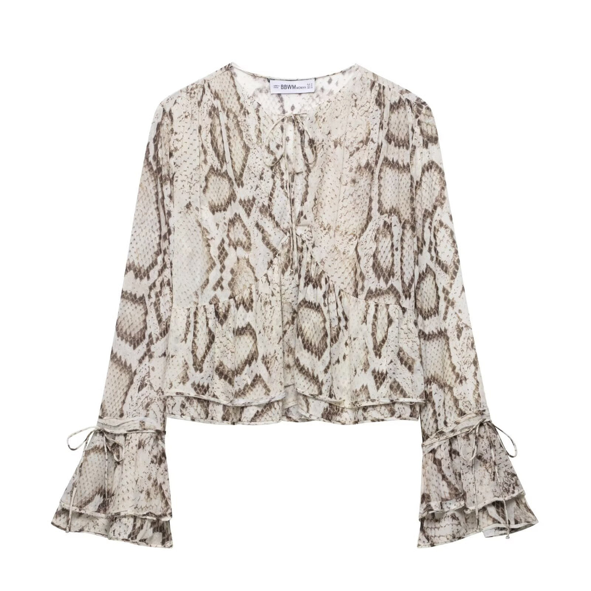 Women's European and American style flared sleeve printed shirt+casual pants set