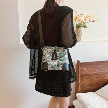 PU Leather Snakeskin Print Crossbody Bag For Women