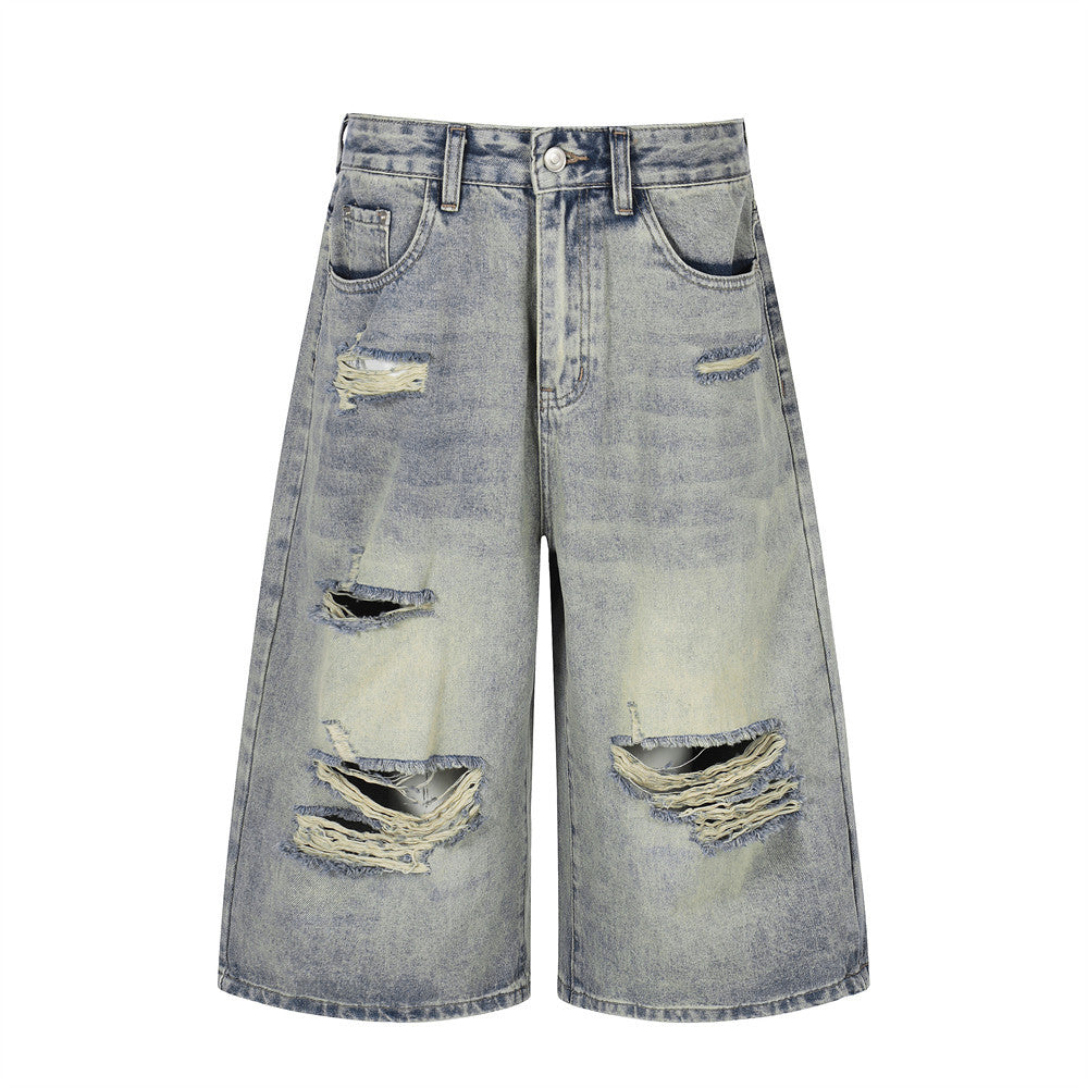 Ripped denim cropped pants for women | MuddyStock Originals Nostalgic Blue